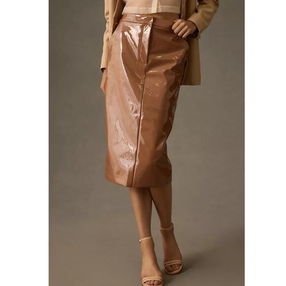 NWT Anthropologie Sunday in Brooklyn Faux Leather Midi Skirt $130 MEDIUM Bronze - Picture 2 of 6